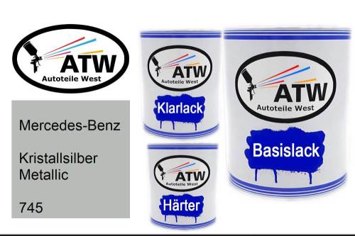 Mercedes-Benz, Kristallsilber Metallic, 745: 1L Lackdose + 1L Klarlack + 500ml Härter - Set, von ATW Autoteile West.